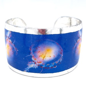 Evocateur "Yellow Jellyfish" Silver Leaf  1-1/2" Cuff Bracelet