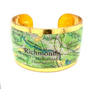 Evocateur "Richmond Map" 22kt Gold Leaf 1-1/2" Cuff Bracelet