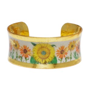 Evocateur "Sunflower And Daisies" 22kt Gold Leaf  1"  Corset Cuff Bracelet