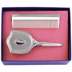 Pewter Girl's/Child's Embossed Comb And Brush Set