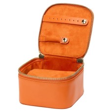 WOLF "Maria" Tangerine Leather Zippered Travel Jewelry Cube