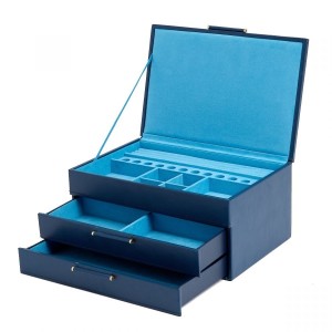 WOLF "Sophia" Indigo Color Leather Jewelry Box