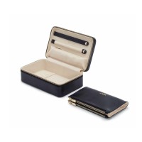 WOLF "Maria" Navy Leather Zippered Travel Medium Jewelry Case