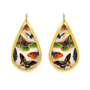 Evocateur "Chinese Butterflies" 22kt Gold Leaf  Medium Teardrop Dangle Earrings