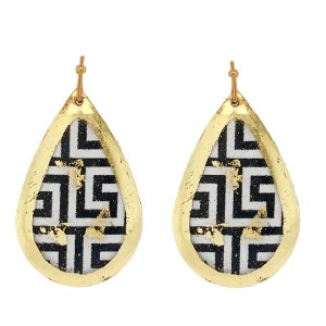 Evocateur "Greek Key" 22kt Gold Leaf Small Teardrop Dangle Earrings