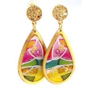 Evocateur "Charleston" 22kt Gold Leaf Medium Teardrop Dangle Earrings