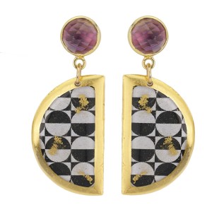 Evocateur "Circle In Square" 22kt Gold Leaf Half-circle Dangle Earrings