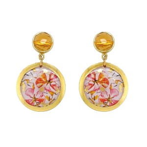 Evocateur "Minerva" 22kt Gold Leaf And Citrine 1" Disc Dangle Earrings