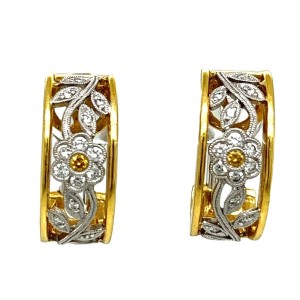 Estate Simon G 18kt Two-tone Yellow And White Diamond Floral Earrings