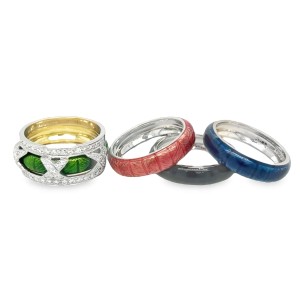 Estate Hildago 18kt White Gold Interchangeable Diamond Jacket Ring With Four (4) Enamel Band Inserts