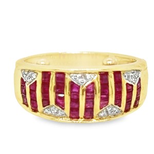 Estate LeVian 18kt Yellow Gold Ruby And Diamond Band Ring