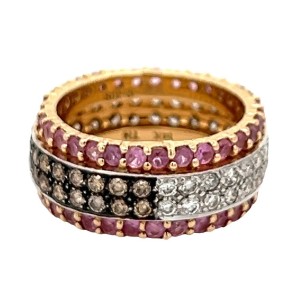 Estate LeVian 14kt Yellow Gold Pink Sapphire And Diamond Eternity Band Ring