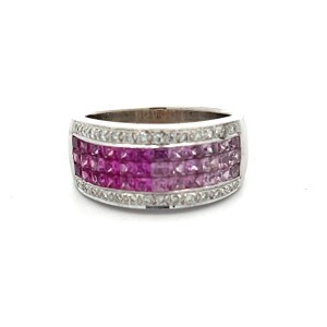 Estate LeVian 14kt White Gold Pink Sapphire And Diamond Ring