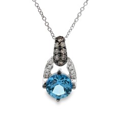 Estate LeVian 14kt White Gold Blue Topaz And Chocolate And White Diamond Pendant Necklace