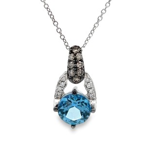 Estate LeVian 14kt White Gold Blue Topaz And Chocolate And White Diamond Pendant Necklace