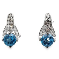 Estate LeVian 14kt White Gold Blue Topaz And Chocolate And White Diamond Earrings