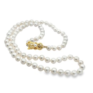 Estate Mikimoto 18kt Yellow Gold Pearl Strand Necklace