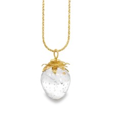 Estate Steuben Glass 18kt Yellow Gold Strawberry Pendant Necklace