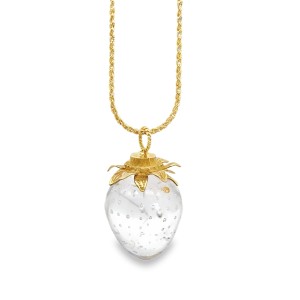 Estate Steuben Glass 18kt Yellow Gold Strawberry Pendant Necklace