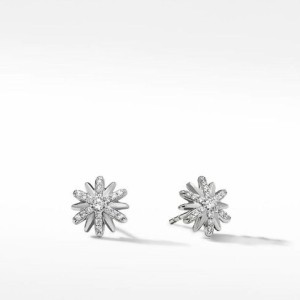 David Yurman Sterling Silver Petite Starburst Stud Earrings With Pave Diamonds