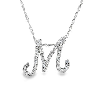 Estate Roberto Coin 18kt White Gold Diamond "M" Initial Pendant