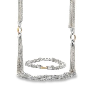Estate Sterling Silver Multi Strand Necklace And Bracelet Set