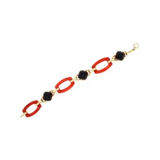 Estate Art Deco 14kt Yellow Gold Carnelian And Onyx Link Bracelet