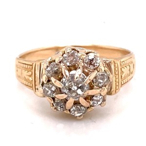 Estate 14kt Yellow Gold Old Mine Cut Diamond Cluster Ring