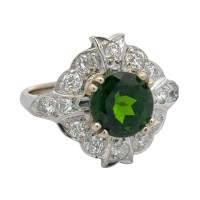 Estate Late Art Deco 18kt White Gold Chrome Diopside And Diamond Ring