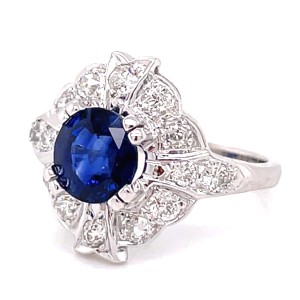 Estate Late Art Deco 18kt White Gold Sapphire And Diamond Ring