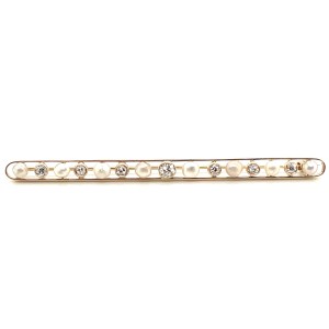 Estate 14kt Yellow Gold Diamond And Pearl Bar Brooch
