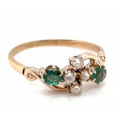 Estate 10kt Yellow Gold Green Doublet And Seed Pearl Ring