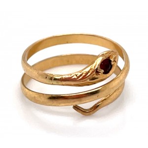 Estate 18kt Yellow Gold Garnet Snake Ring