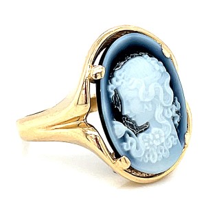 Estate 14kt Yellow Gold Carved Black Cameo Ring