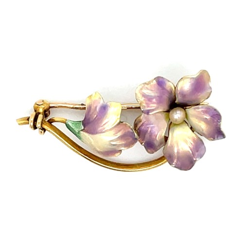 Art Nouveau Enamel Flower Pin by Henry Blank & Co.