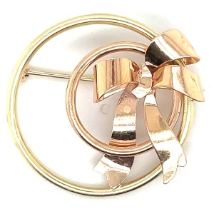 Estate Retro 14kt Yellow And Rose Gold Circle Brooch
