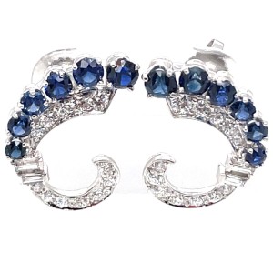 Estate Retro Platinum Sapphire And Diamond Earrings