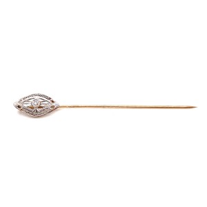 Estate Edwardian 14kt Yellow Gold Platinum Top Stick Pin