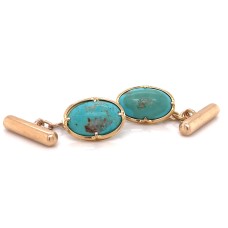 Estate Arts & Crafts 18kt Yellow Gold Turquoise Cuff Links. 