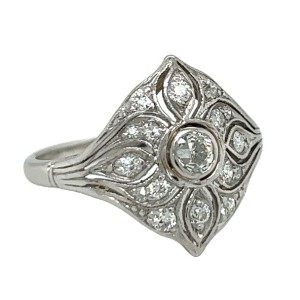 Estate Art Deco Platinum Diamond Flower Ring