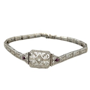 Estate Art Deco 14kt/10kt White Gold Amethyst And Diamond 