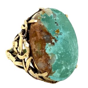 Estate Arts & Crafts 14kt Yellow Gold Turquoise Ring