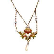 Estate Victorian 10kt Yellow Gold Enamel And Seed Pearl Necklace