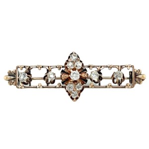 Estate Victorian 14kt Yellow Gold Watch Holder Diamond Bar Brooch