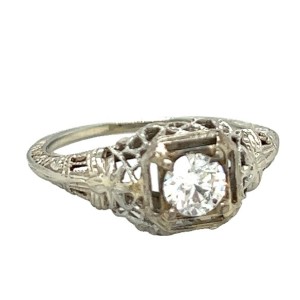 Estate 18kt White Gold Transitional Diamond Solitaire 