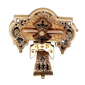 Estate Victorian 14kt Yellow Gold Enamel Brooch