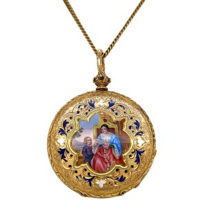 Estate Victorian 18kt Yellow Gold Enameled Locket