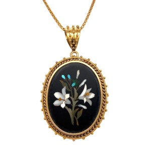 Estate Victorian 14kt Yellow Gold Reversible Pietra Dura Pendant/ Brooch