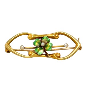 Estate Victorian 14kt Yellow Gold Shamrock Pin