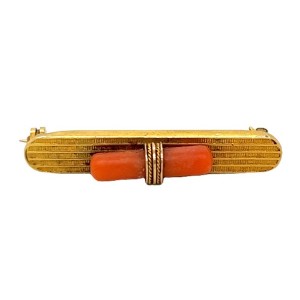 Estate Victorian 14kt Yellow Gold Coral Bar Pin